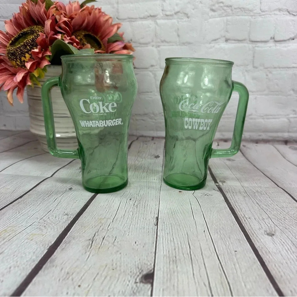 whataburger coca-cola cowboy green mug with handle set of 2